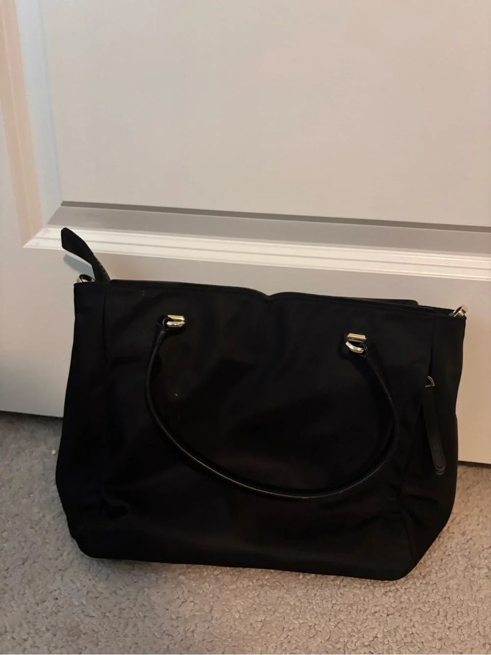 kate spade black nylon tote with gold-tone spade logo